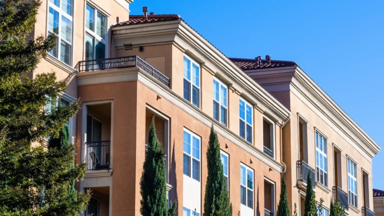 Exterior of apartment building complying with apartment inspection laws and regulations.