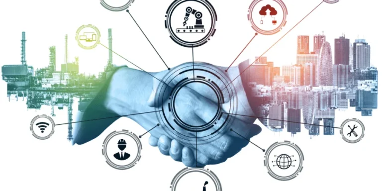 Hands shaking over abstract real estate background, symbolizing CapEx in Real Estate investments.