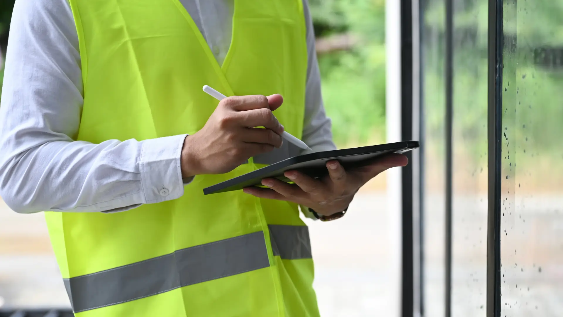 Inspector using digital tablet during NSPIRE inspection checklist review