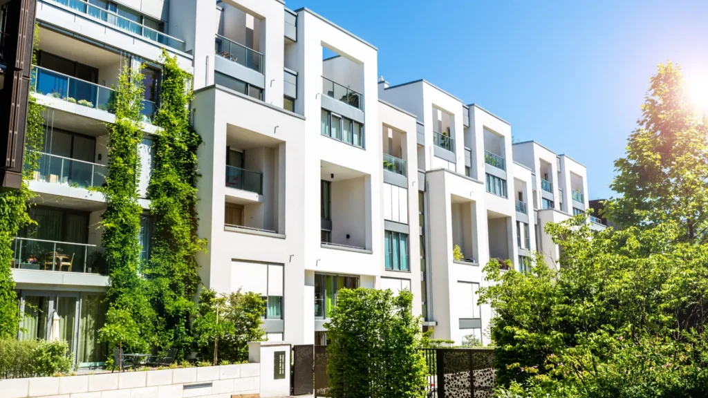 Modern apartment complex built to meet rental property inspection laws and HUD standards