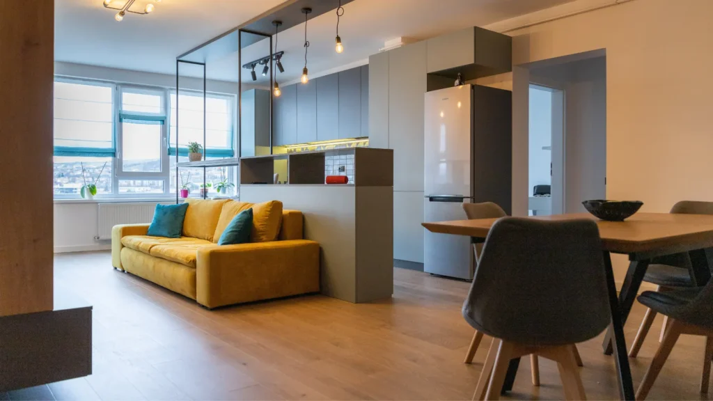 Modern renovated apartment interior showing upgraded design and improved living space