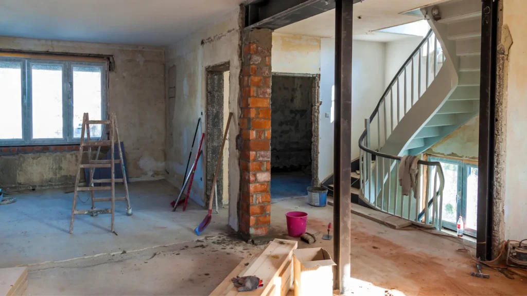 Apartment under renovation with structural upgrades and safety improvements in progress